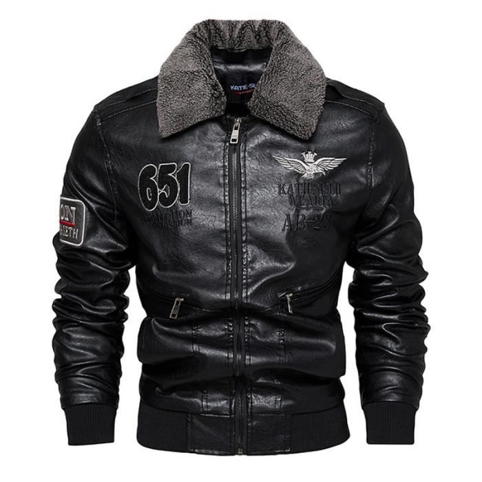 Blouson Homme en Cuir Chaud Epaissir Fourrure Artificielle Fashion Veste en Cuir Moto Automne Hiver Marque Luxe Veste Hommes Noir