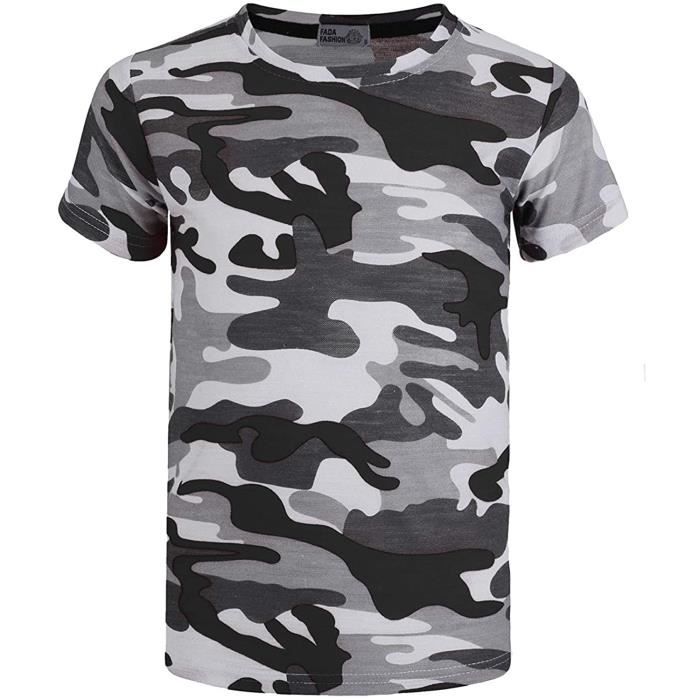 LotMart Garcons Militaire T Shirt Tissage Camouflage Motif en Noir 5 6 Ans