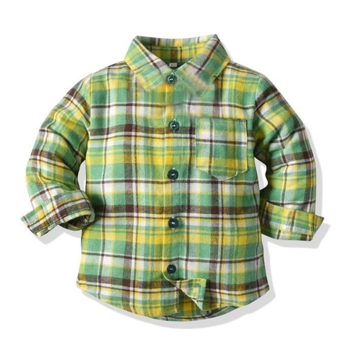 Chemise a Carreaux Enfant Garcon en Tissu Brosse Manches Longues Chemise Coton Pour Printemps et Automne Vert Cdiscount Pret a Porter
