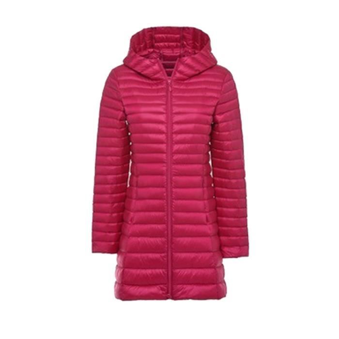 Doudoune Femme Longue Ultra Légère – Capuche – Isolant Duvet De Canard – Nylon – Poches Zippées