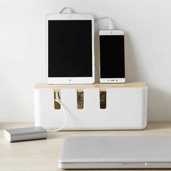 Boîte de gestion de câbles avec couvercle en bois, organiseur de cordon pour bureau, TV, ordinateur et système de hub USB