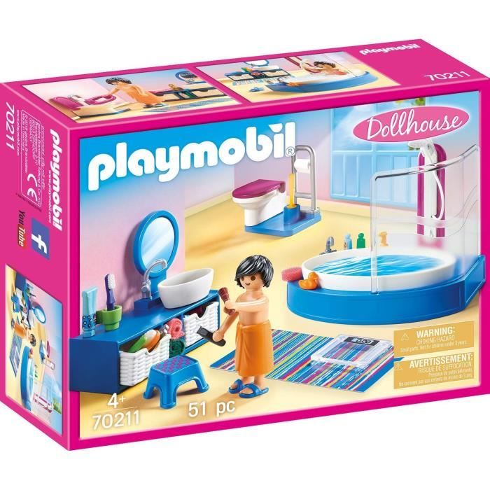 PLAYMOBIL - 70211 - Dollhouse La Maison Traditionnelle - Salle de bain avec baignoire