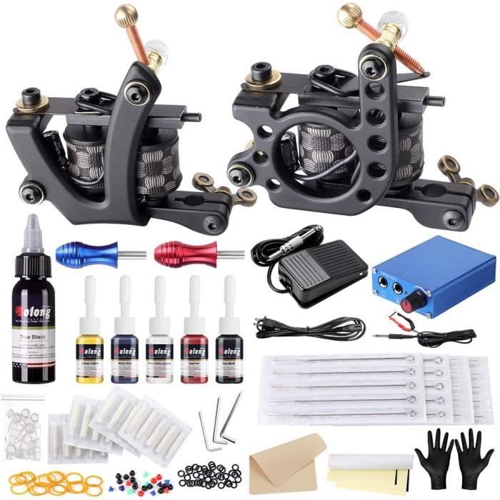 Solong Tattoo Achevée Kit De Tatouage 2 Machines à Tatouer 1 Alimentation 6 Encres 2 Poignées 20