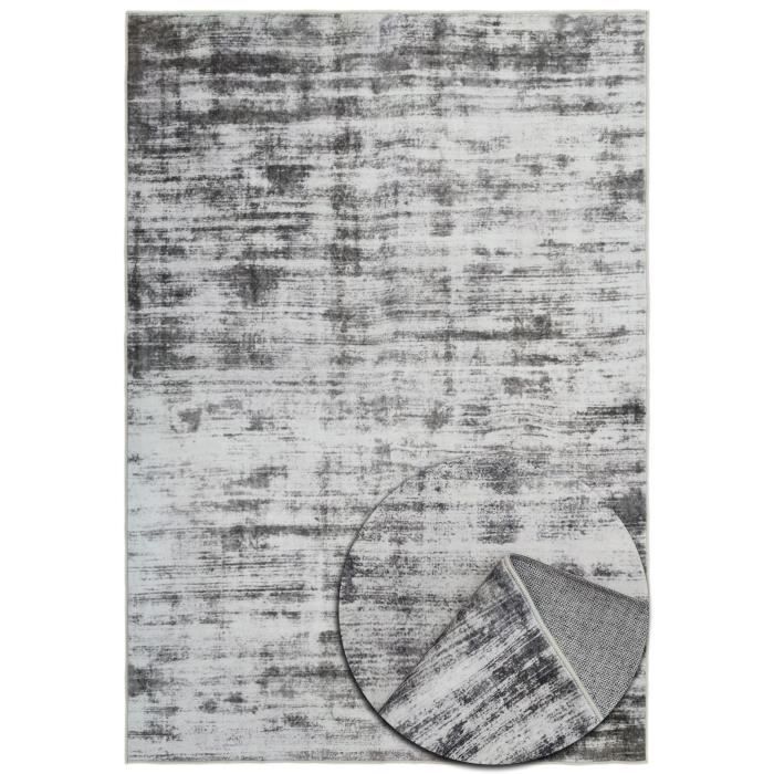 Tapis Modern Abstrait - Doux - Lavable en Machine - Antidérapant - Fibre Polyester Premium - Argenté - 160x230cm