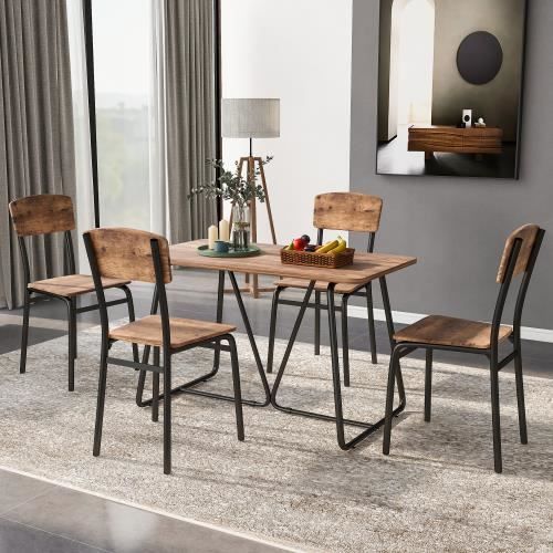 Ensemble table à manger et 4pcs chaises modernes table à manger 105 cm, plateau de table rectangulaire avec 4 chaises, marron