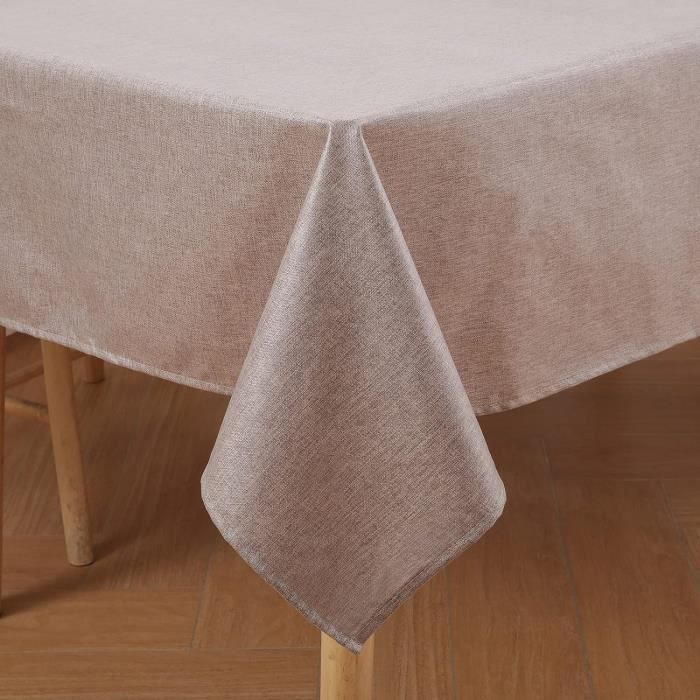 Nappe Blanche Beige 190 X 140 Rayée Marron Anti-Taches Lavable Nappe