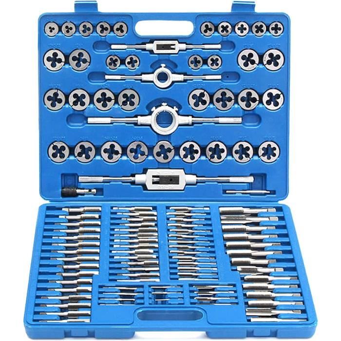 HATANSE 110 Pièces Coffret Tarauds et Filières Métrique M2-M28 Jeu de Tarauds avec Clé à