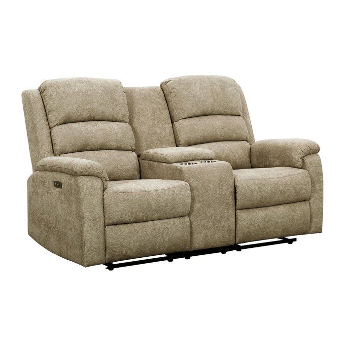 Canapé 2 Places Relax Électrique NEVERS - Tissu Taupe Avec Tablette Et Porte-Verres - Vente-unique