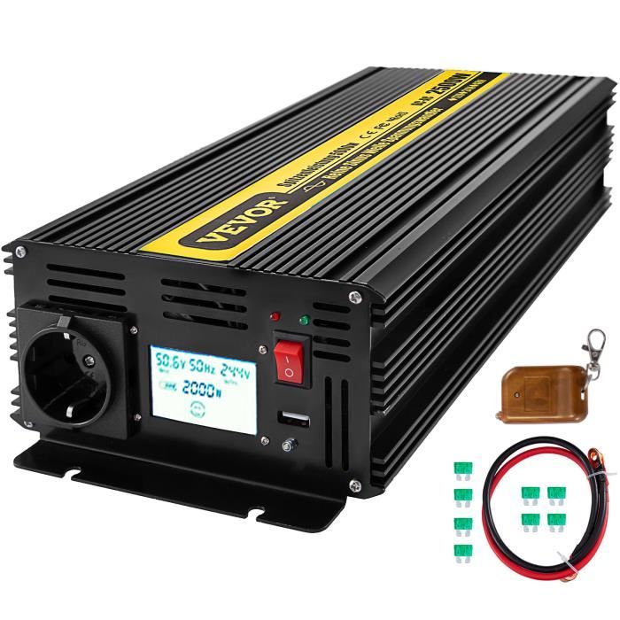 230V 2500W Onduleur Pur Sinus – VEVOR – DC 12V à AC Convertisseur Sinusoïdal Pur – LCD