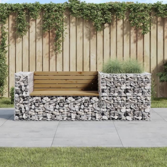 VidaXL Banc gabion bois de pin 347 cm - vue 6