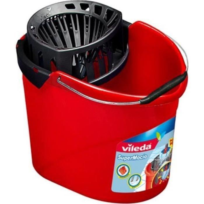 Seau-essoreur pour balai à franges Supermocio - VILEDA - 10 L - Rouge et noir - Plastique recyclé