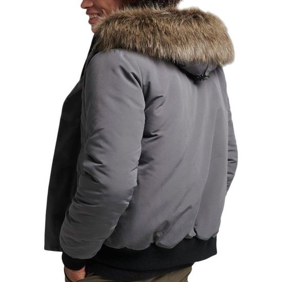 Parka Bomber Everest SUPERDRY Homme Gris Capuche a bascule Fausse fourrure amovible Gris Cdiscount Pret a Porter