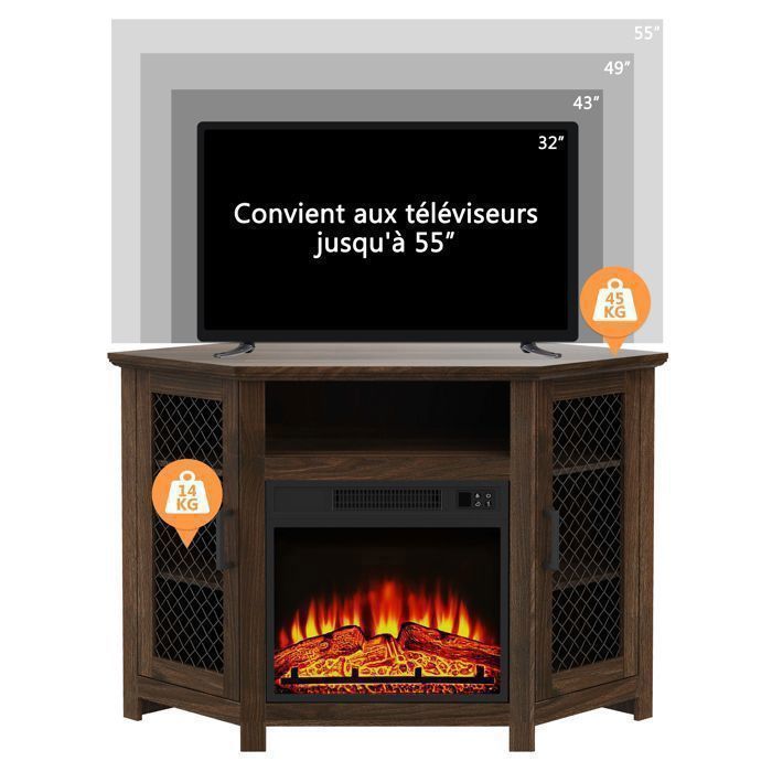 Le meuble TV au design moderne avec cheminée électrique mesure 183x34