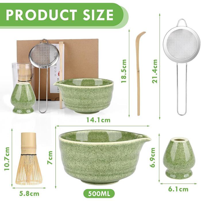 Kit Matcha Complet 5 Pièces – Bol Bec Verseur, Fouet Bambou, Cuillère Et Tamis Pour Cérémonie Du Thé Matcha Kit Cadeau
