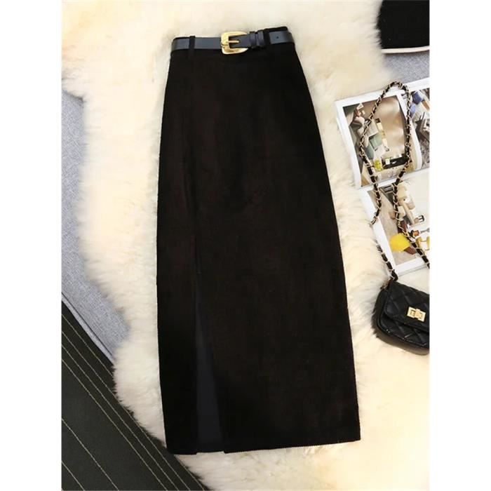 Jupes en velours ctel taille haute pour femmes avec ceinture droite classique fendue sur le devant dames femme automne hi
