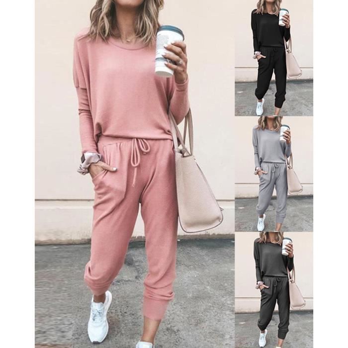 Survêtement Femme Velours 2 Pièces - Ensemble Sport Décontracté Sweat à Capuche Et Pantalon - Loungewear Confortable