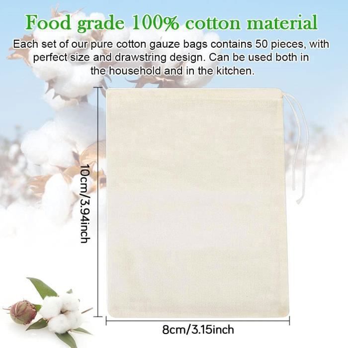 10 Sachets à Thé Réutilisables Coton Bio - Lavables - Pour Infusions, épices Ou Bain - Écologiques