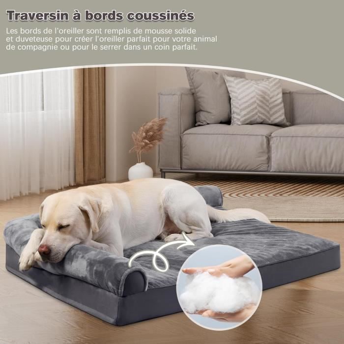 Panier Chien Grand Format 100x75cm - Housse Lavable, Rembourrage Orthopédique, Fond Antidérapant - Pour Chien Jusqu'à 30kg