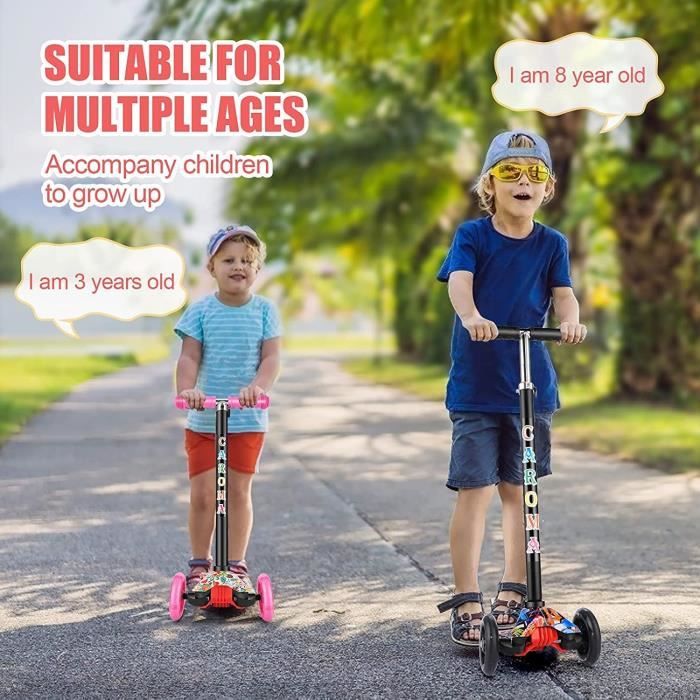 Trottinette Enfants 2 Roues - Pliable Avec Roues LED - Guidon Réglable - 50 Kg Max