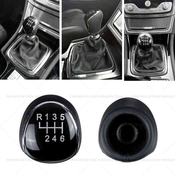 Vilgftyiet Pommeau Levier De Vitesse 5 Vitesses Cuir PU Pour Ford B-Max C-Max S-Max - Noir