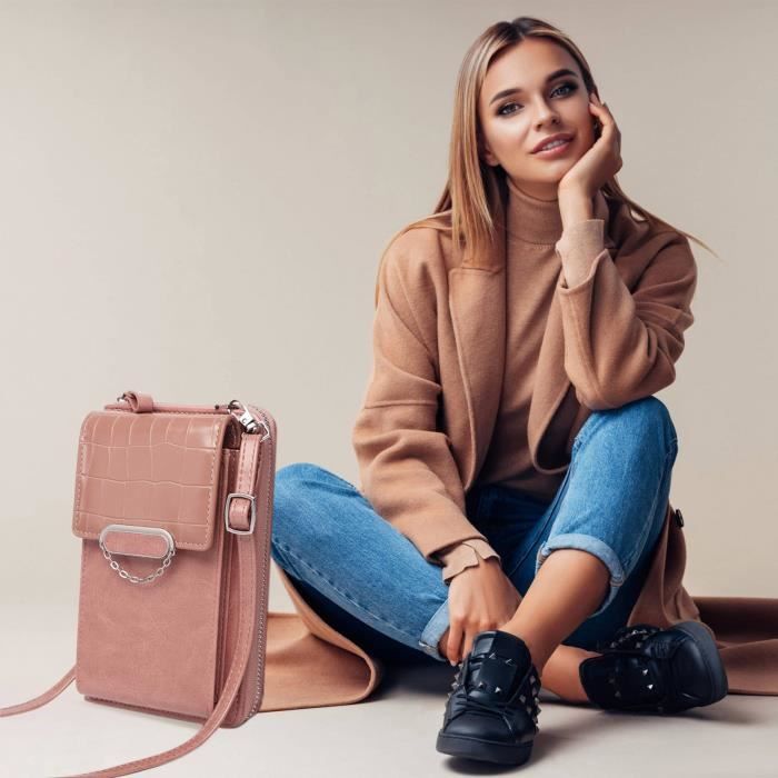 Sac Telephone Portable Femme, Pochette Telephone Portable en PU, T?�l?�phone Portefeuille Portable 