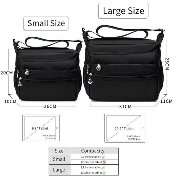 Sac Bandouliere Femme Multi Poches Casual Sac Messenger En Nylon Impermeable Multifonctionnel Pour Voyage Travail Shopping L Noir