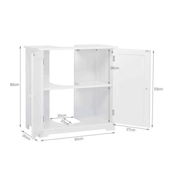Meuble Sous Vasque Salle De Bain 80x30x65 Cm - Blanc, Avec 3 étagères, 2 Tiroirs Et 2 Portes - Rangement Optimal - 10