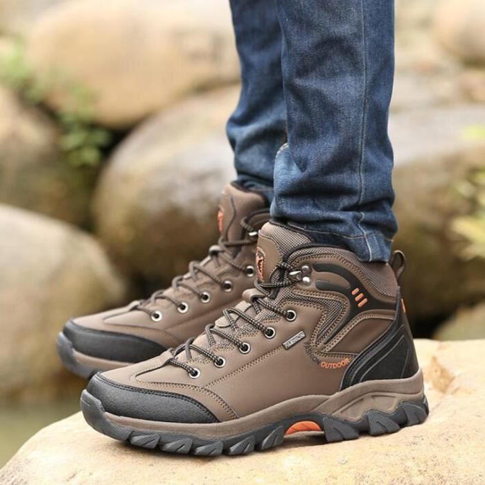 Chaussure Homme Randonnee cuir Marche Voyage Marron Impermeable Confort