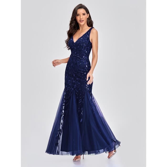 Robe de Soiree Femme Vintage Robe Longue du Soir Mariage Col V sans Manche Robe a Paillettes rouge GOGUQ Rouge Cdiscount Pret a Porter