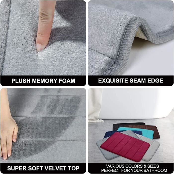Tapis de bain rectangulaire GoodHome Kina coloris gris minéral en polyester L.70 x l.50 cm