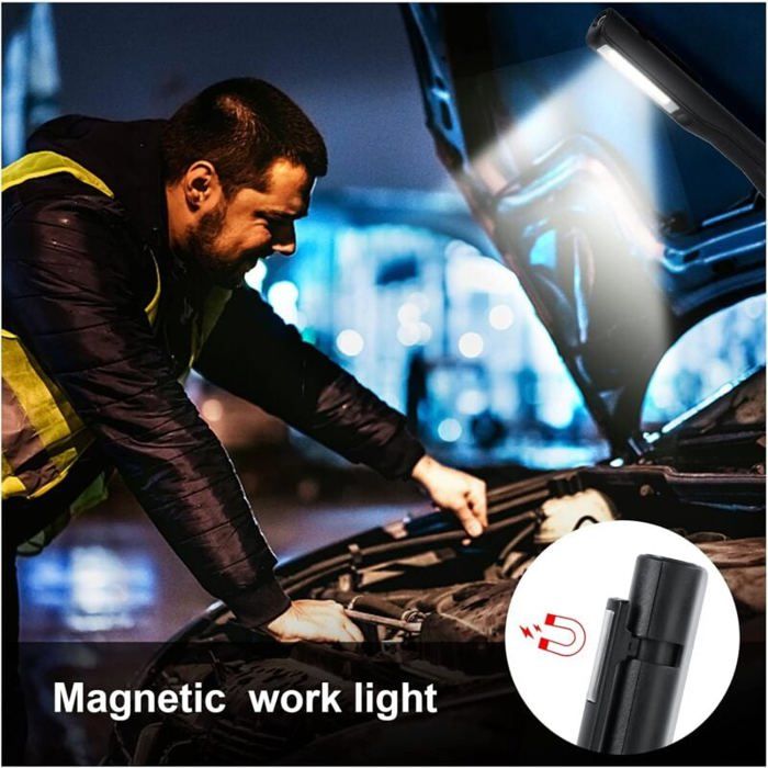 Lampe De Travail LED Rechargeable, 2000 Lumens Lampe De Poche à énergie Solaire, Lampe De Travail De COB Portable 6 Modes Lampe D'inspection Magnétique Étanche Pour Camping, Réparation Automobile