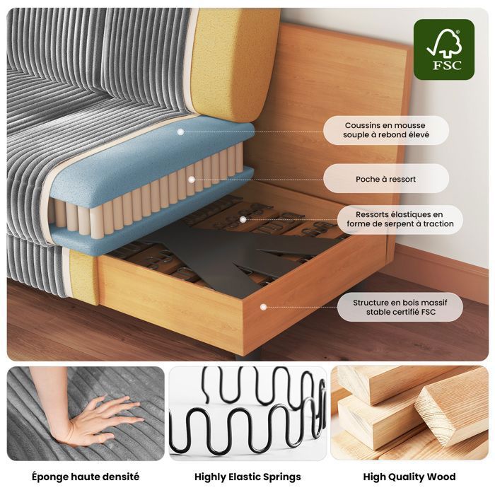 OOIILLEE Canapé D'angle Modulaire Avec Éclairage LED | Ensemble