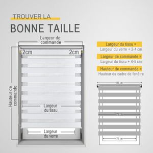 Allesin Store Enrouleur Jour Nuit sans Perçage, Facile à Installer avec Clips pour Fenêtre ou Porte, 70l x 130L cm, Largeur du Tissu 70 cm, Blanc-Gris-Anthracite