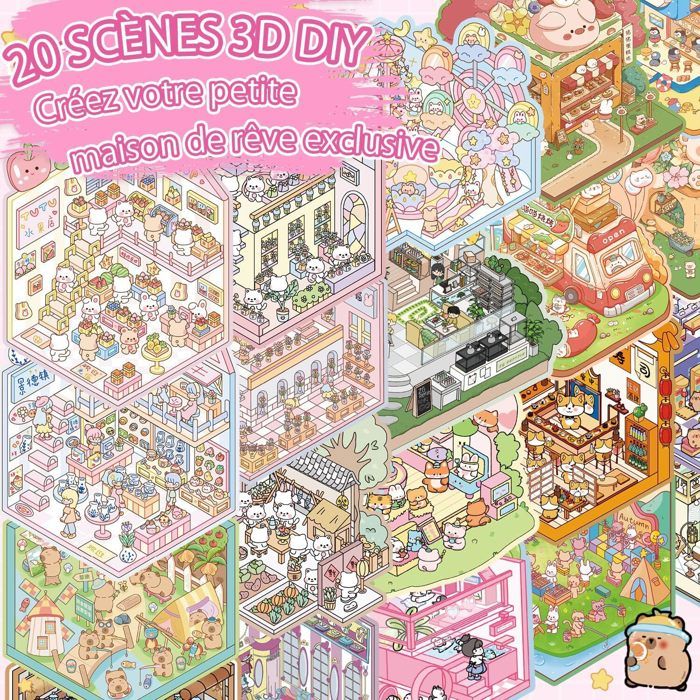 Lot De 20 Autocollants 3D Maison – Mini Scène, Non Toxique, Réutilisable, Anti-stress Avec Pince à Épiler