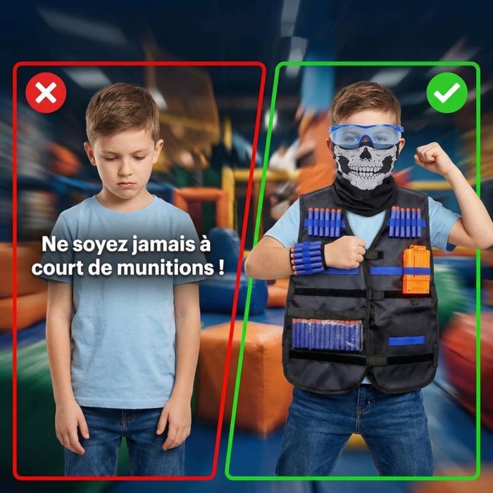 Gilet tactique réglable - Nerf N-Strike - Veste noire - Mixte - 8 ans