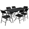 Ensemble de meubles de jardin Table de 180cm 6 chaises Pliable Aspect Rotin Noir-0