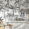 Papier peint panoramique intissé Palmiers Milou 300 x 280cm Noir, Blanc-0