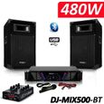Pack Sono complet DJ-MIX500-BT ampli + enceintes 500W + Table de mixage USB Bluetooth Micro + Câbles-0