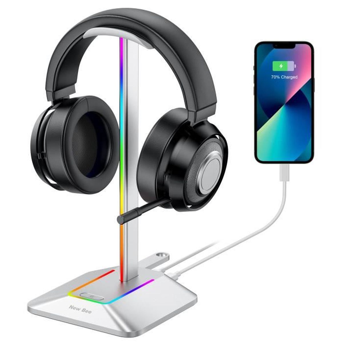 Support Casque, Porte Casque RGB, Support Casque Gamer avec 2 Ports