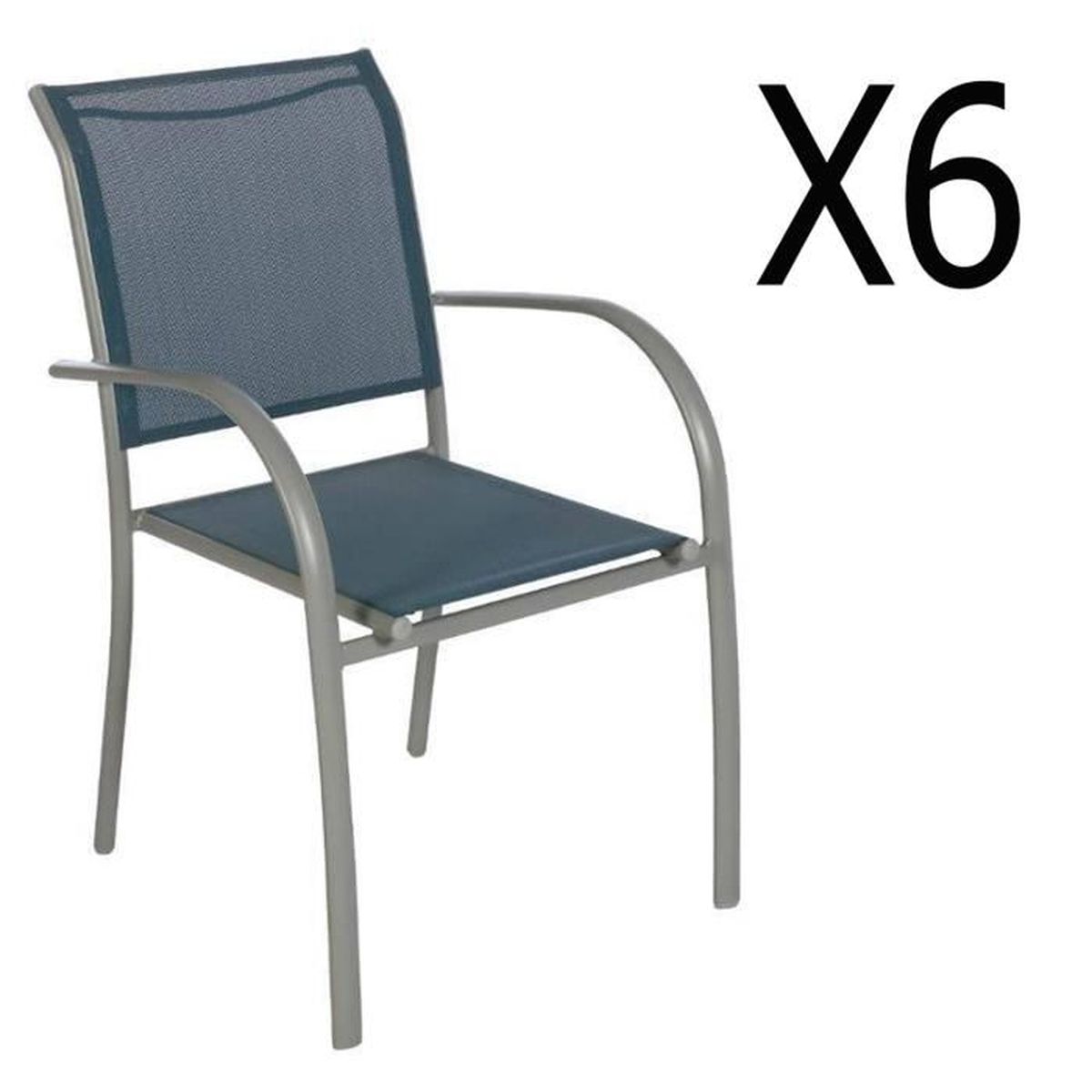 Lot de 6 chaises de jardin en aluminium et texaline coloris bleu orage
