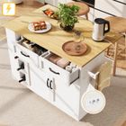 AMAKUS Ilot Central Cuisine avec Rangement et Plan de Travail, Ilot Cuisine avec Prise électrique,Table Bar avec Porte-Bouteille,Bois