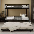 TRUXEN Lit Superposé 3 Places - 2x90x190cm et Lit gigogne 90x180cm - Structure Métal Robust, Garde-Corps 31.5cm - Moderne Noir