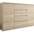 HUCOCO PORTO | Commode contemporaine chambre salon | 140x40x98 cm | 4 tiroirs/2 portes | Meuble de rangement | Buffet moderne séjour |