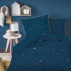 Parure de lit enfant 100% coton - MATT & ROSE - STARGAZE - Bleu nuit - 140x200+63x63cm