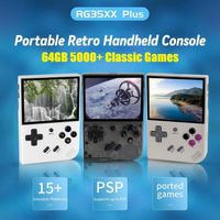 Gris - Console de jeu rétro RG35XX PLUS pour enfants, 64 Go, plus de 5000 jeux classiques, 3,5 pouces, prise