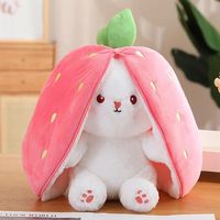 Lapin aux fraises - environ 18 cm - Sac de fruits transformable en lapin en peluche pour enfants, 18cm, Jolie