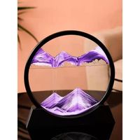 Sablier 3D Objet Decoratif en verre avec cadre rond en mouvement- Décoration d’intérieur cadeau d'anniversaire-violet 7 pouces
