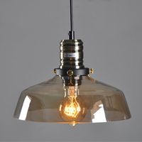 Luminaire Suspension Dôme en Verre Transparent Vintage Industrielle avec Base E27 en Laiton Cuivre Lustre Loft Lampe