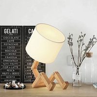 Lampe de chevet robot ELINKUME, abat-jour en tissu avec corps en bois massif pliable, lampe de table à vis E27 créative, adaptée à l