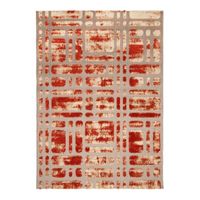 DEHORS-DEDANS - Tapis motifs Labyrinthe pour intérieur et extérieur jardin et terrasse - 120 x 170 cm Beige/Rouge Terra Cotta